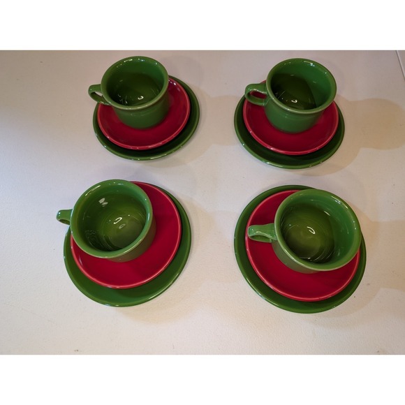 Homer Laughlin Shamrock & Scarlet 4pc Cup Saucer Plate Set – Christmas Fiesta - Picture 2 of 5